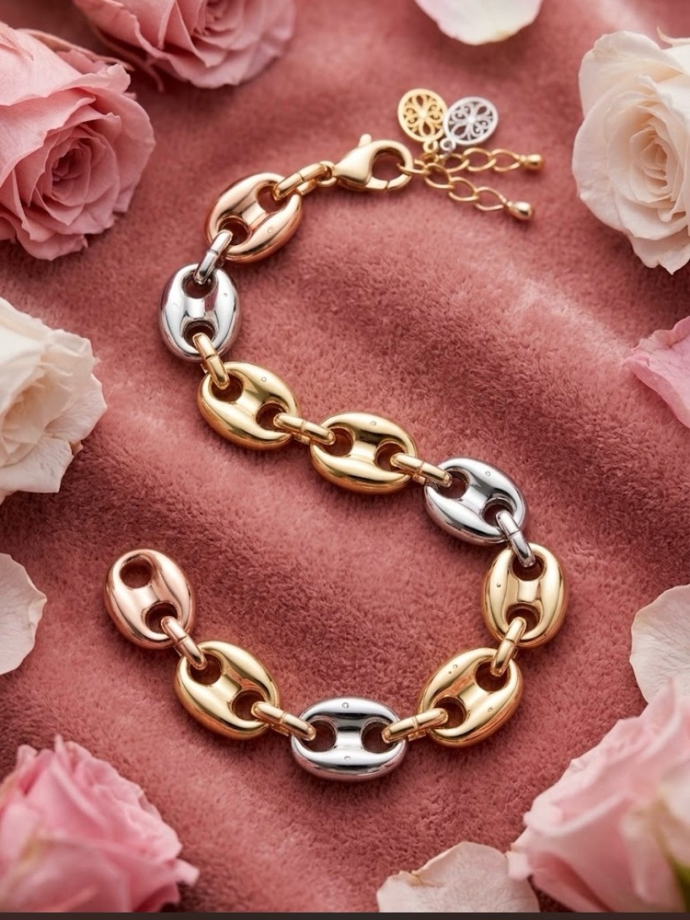 Tri-Tone Chain Link Bracelet — Gold, Silver & Rose Gold